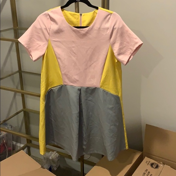 Pink Yellow Gray Color-block Shift Dress - Picture 2 of 3